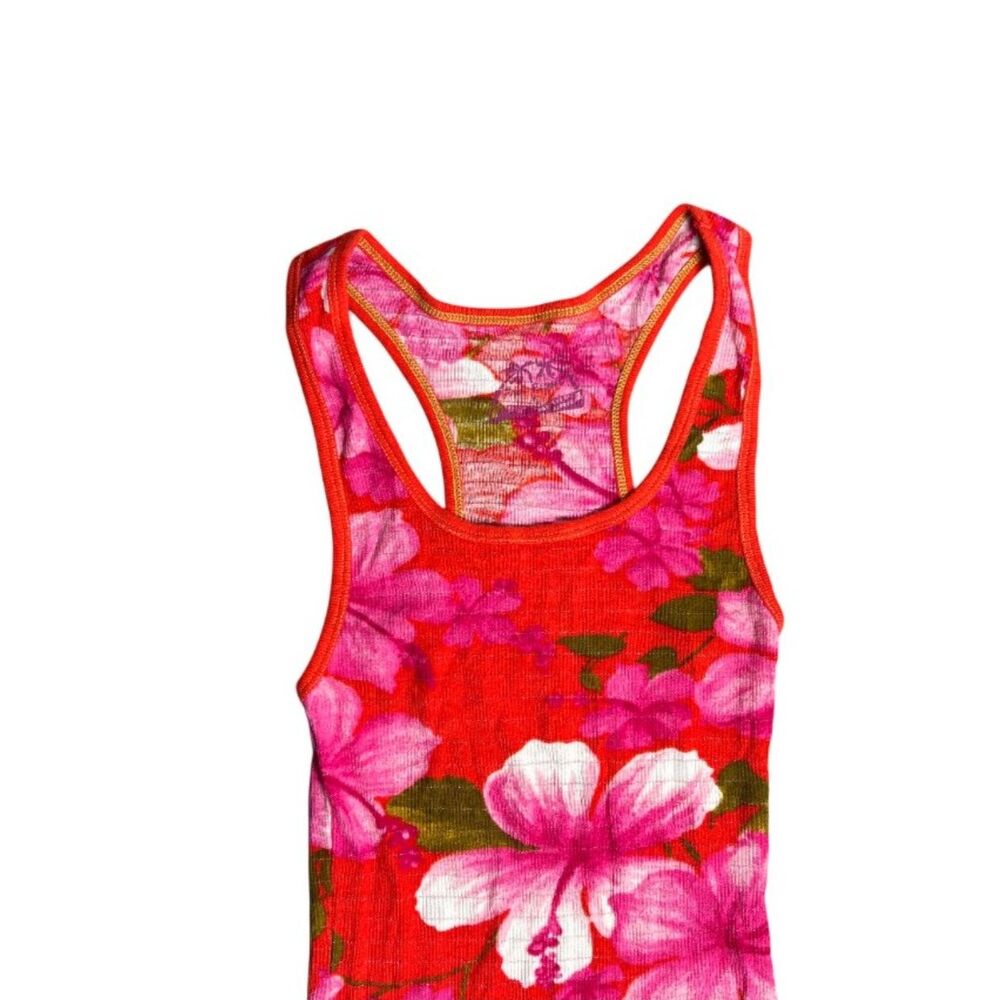 Free People Y2K Tropical Hibiscus Shimmer Ribbed Tank Top Medium - Picture 2 of 6